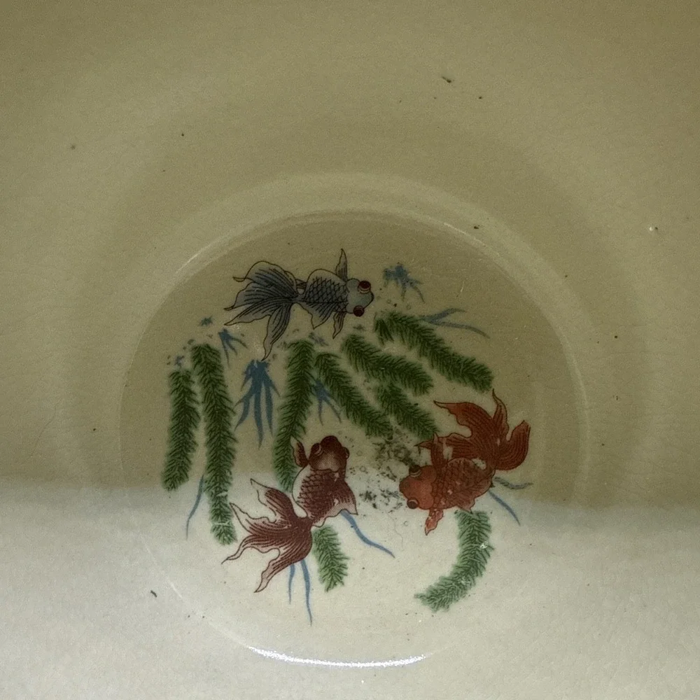 Vintage Satsuma Style Porcelain Fishbowl Planter Gold Trim5